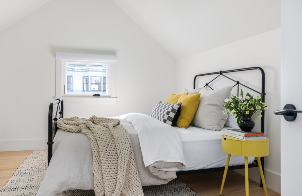 Coddington-SF-Modern-Bay-Area-Bedroom-Soft White-Yellow-Cheerful-Colorful-Creative-Light-Fixture-San-Francisco-bedroom-design