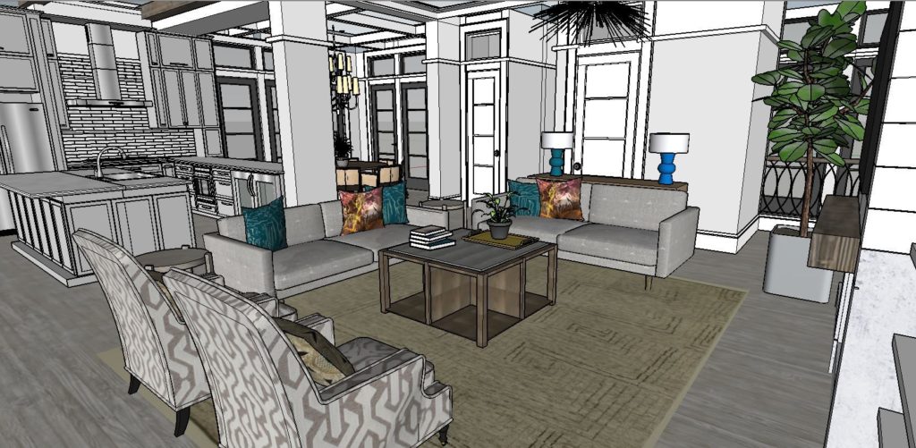 Sketch up rendering of living room design