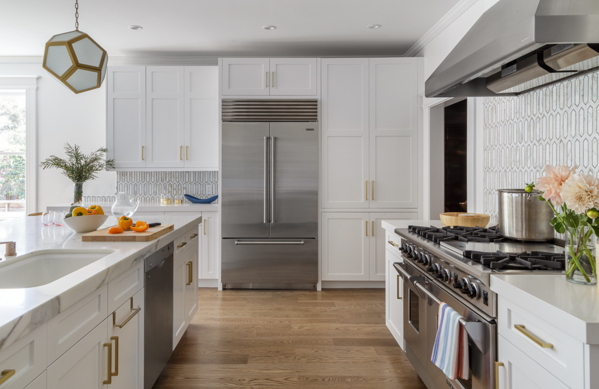 Brass And Walnut Accented Kitchen