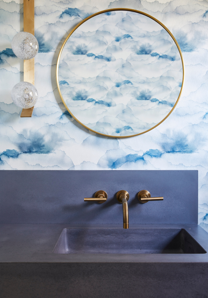 coddington-design-marin-ca-full-service-design-consultation-bathroom-sink-with-watercolor-inspired-wallpaper-and-gold-bronze-hardware